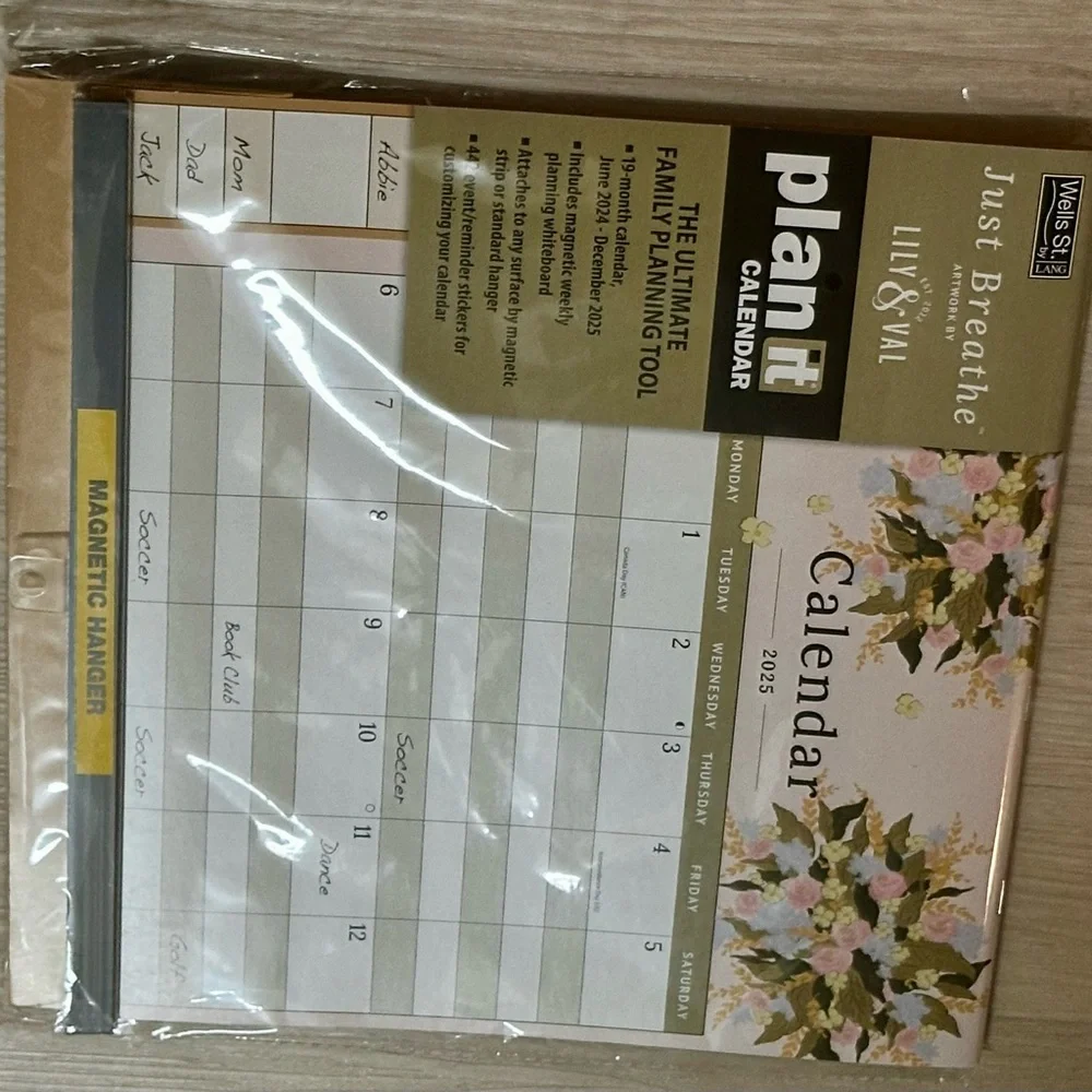 2025 Family Calendar Just Breathe Plan It – New! Magnetic Whiteboard + Stickers